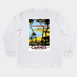 Cannes (Cote d'Azur), France - Vintage Travel Poster Design Kids Long Sleeve T-Shirt